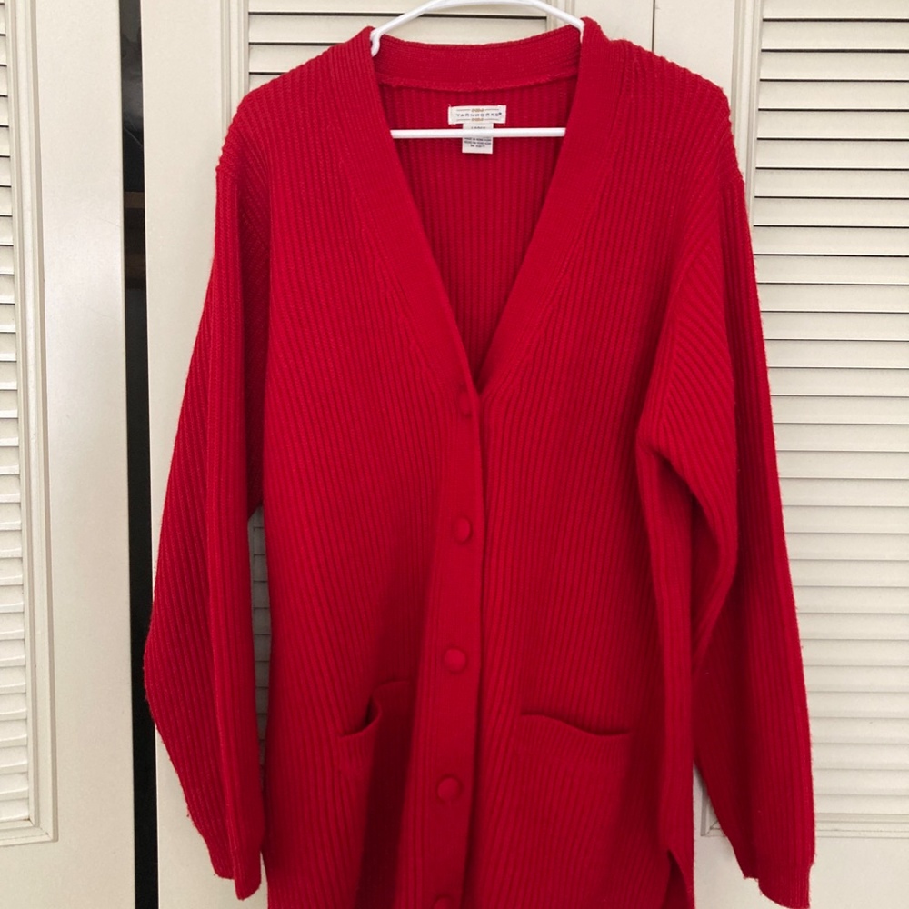 Vintage Oversized Red Button-up Cardigan